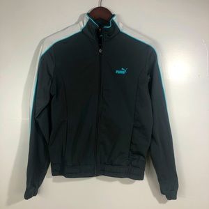 Puma track jacket grey white and blue size medium